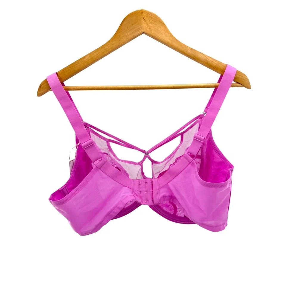 Elomi Brianna Plunge Bra 40H US 40FF Pink Strappy Lace Underwire EL8080VEK NEW